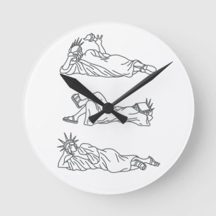 Reclining Dudette - grey line art round clock
