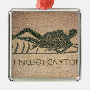 Reclining skeleton with the caption 'Know Metal Tree Decoration