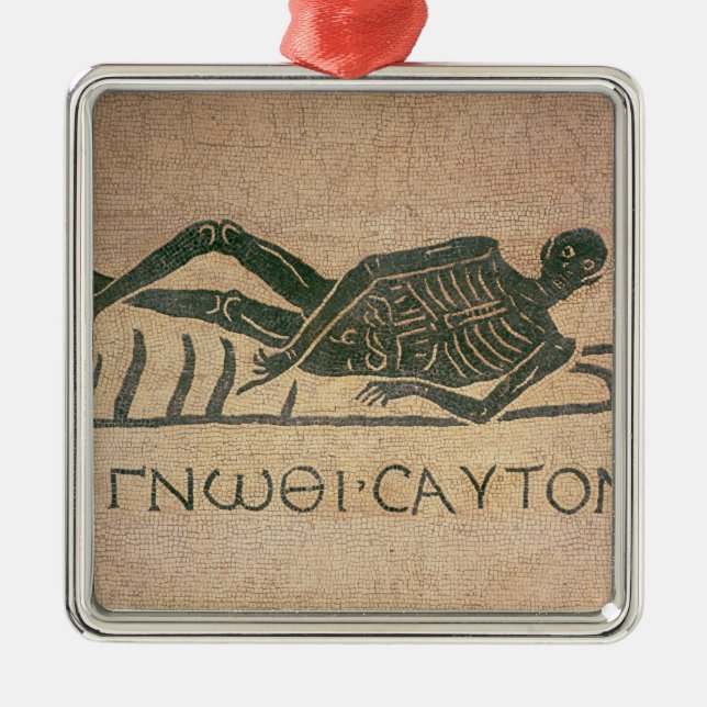 Reclining skeleton with the caption 'Know Metal Tree Decoration (Front)