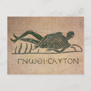 Reclining skeleton with the caption 'Know Postcard