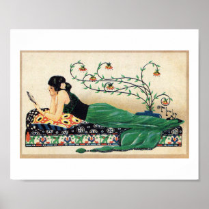 Reclining Woman, Exotic, Romantic, Vintage Postcar Poster