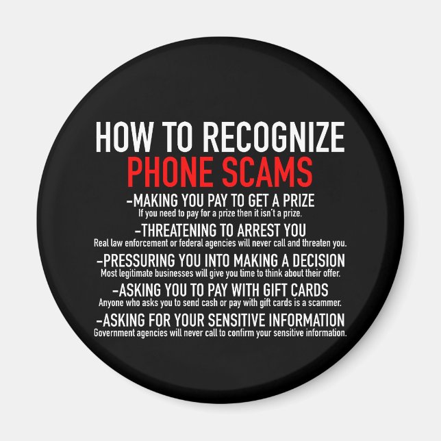 Recognise Phone Scams - Scam Prevention List Magnet (Front)