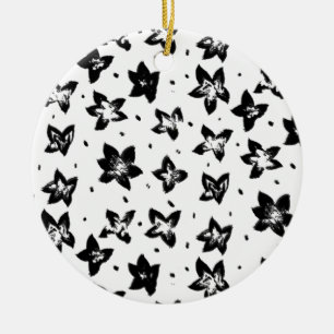 Reconstructed Floral Pattern - Achromatic Goth Ceramic Tree Decoration