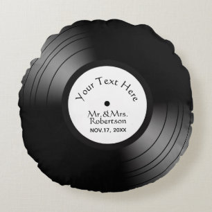 Record Album Names Date Wedding Round Cushion