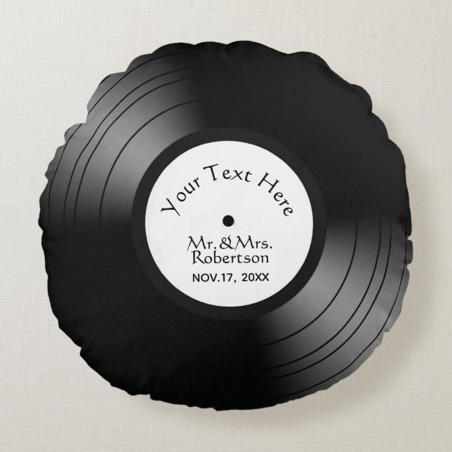 Record Album Names Date Wedding Round Cushion (Front)