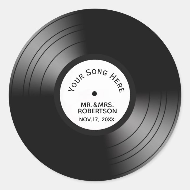 Record Album Song Name Date Wedding / Anniversary Classic Round Sticker (Front)