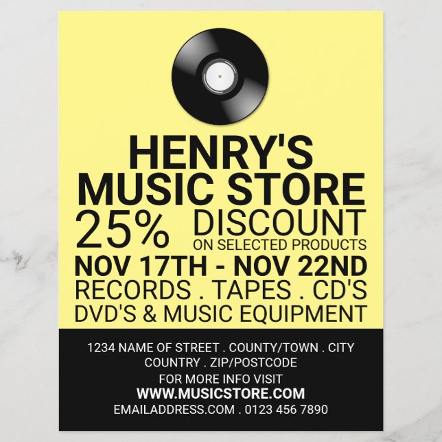 Record Logo, Music Store Advertising Flyer (Front)