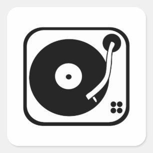 Record Player Icon Black And White Customisable Square Sticker