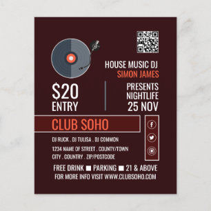 Record Player Logo, Professional DJ Advertising Flyer