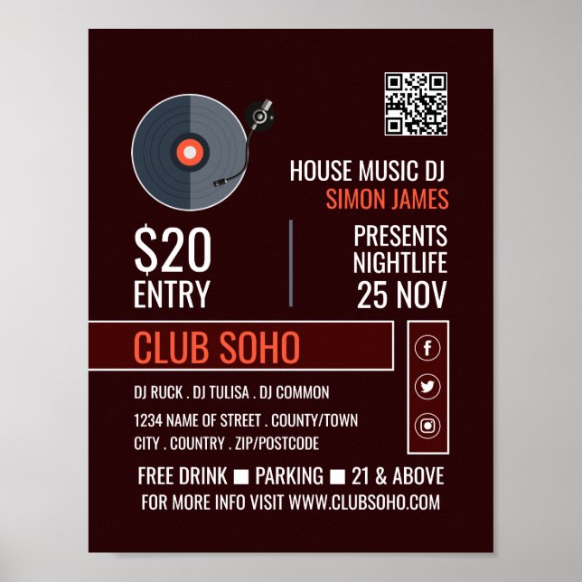 Record Player Logo, Professional DJ Advertising Poster (Front)