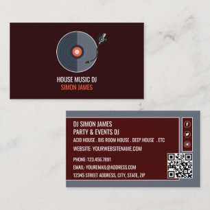 Record Player Logo, Professional DJ Business Card