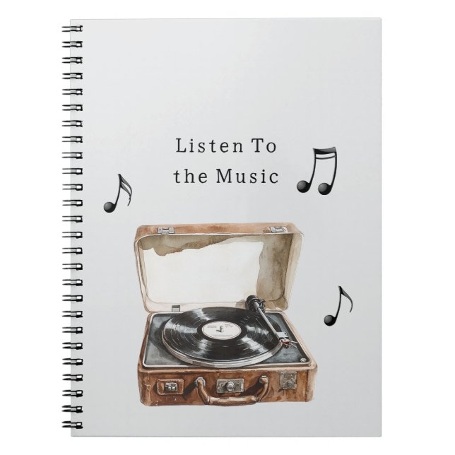 Record Player Music Notes Notebook (Front)