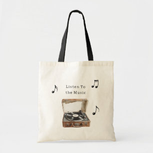 Record Player Music Notes Tote Bag