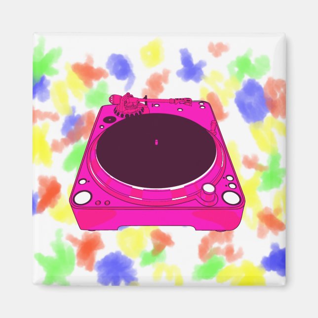 Record Player Pink Colour Graphic Magnet (Front)