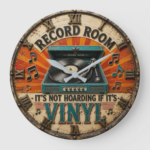 Record Room Vinyl Vintage Turntable Music Decor Large Clock
