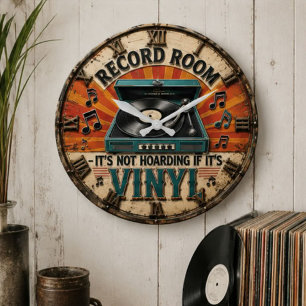Record Room Vinyl Vintage Turntable Music Decor Large Clock