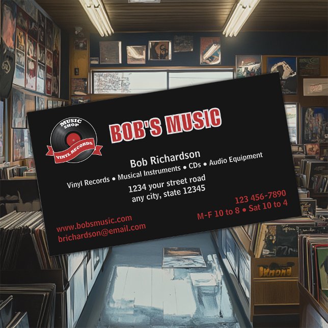 Record Shop Music Store Business Card (Creator Uploaded)