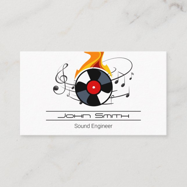 Record Vinyl Flame | Music Notes Business Card (Front)