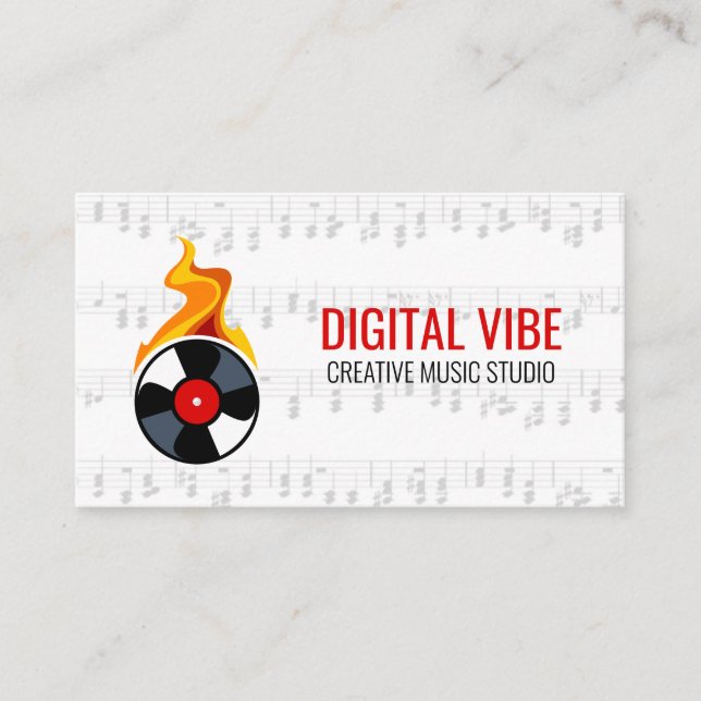 Record Vinyl Flame | Musical Notes Business Card (Front)