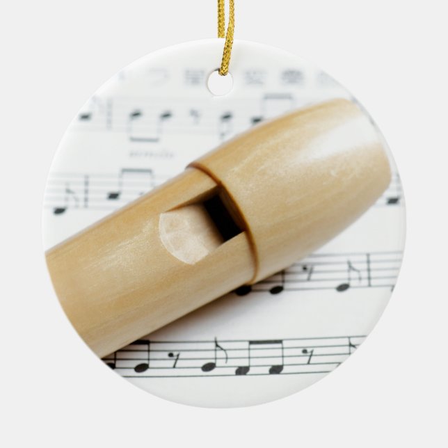 Recorder And Sheet Music Ceramic Tree Decoration (Front)