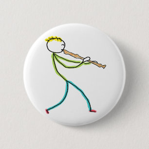 Recorder Playing Stickman 6 Cm Round Badge