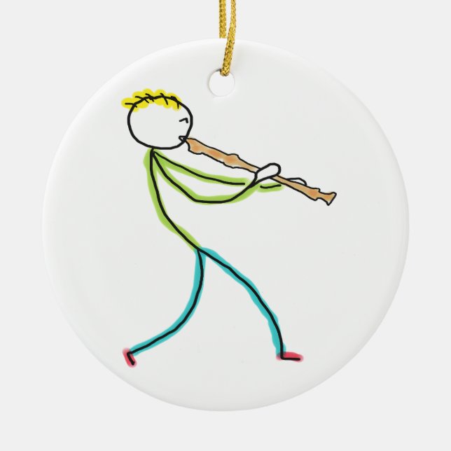 Recorder Playing Stickman Ceramic Tree Decoration (Front)