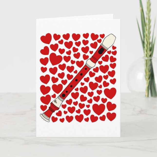 Recorder With Hearts Valentines Anniversary Card (Front)