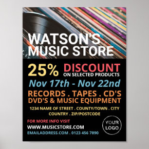 Records, Music Store Advertising Poster