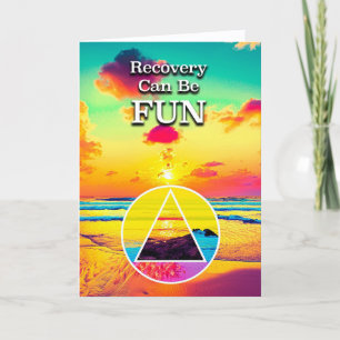 Recovery Can Be FUN AA Slogan Beach at Sunrise Car Card