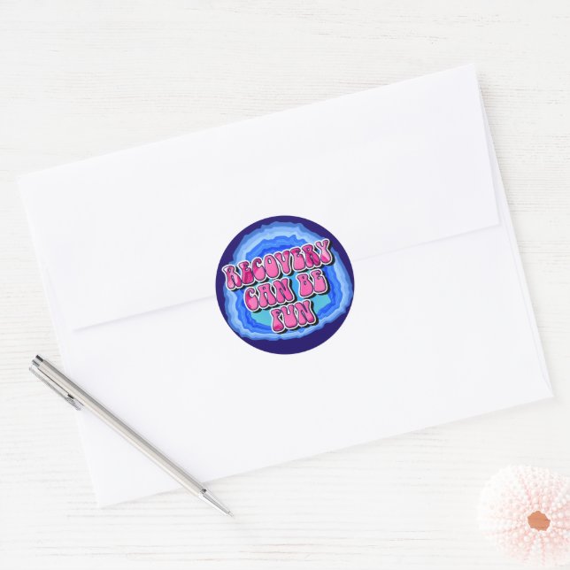Recovery FUN Geode 12 Step AA Recovery Slogan Classic Round Sticker (Envelope)