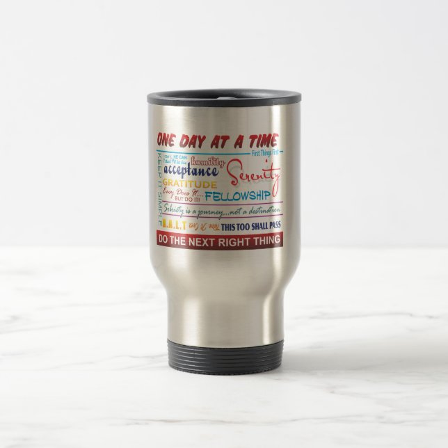 recovery slogans travel mug (Center)