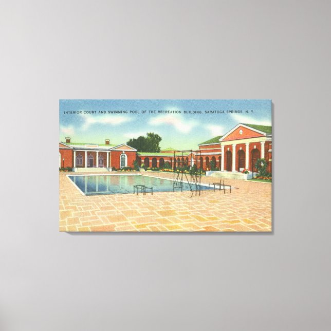 Recreation Bldg Interior Court and Pool View Canvas Print (Front)