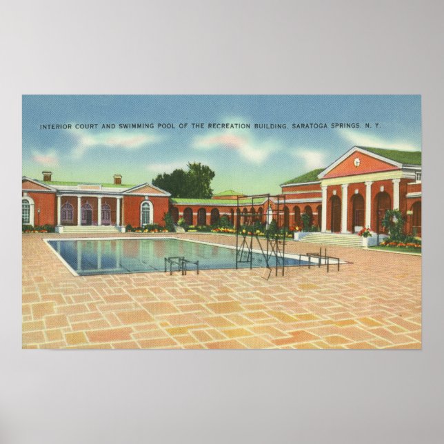 Recreation Bldg Interior Court and Pool View Poster (Front)