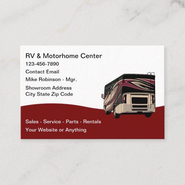 Recreational Motorhomes Sales And Service Business Card (Front)