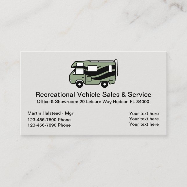Recreational Vehicle And Motorhomes Business Card (Front)