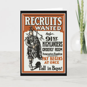 Recruitment 91st Highlanders Bagpiles WWI Card
