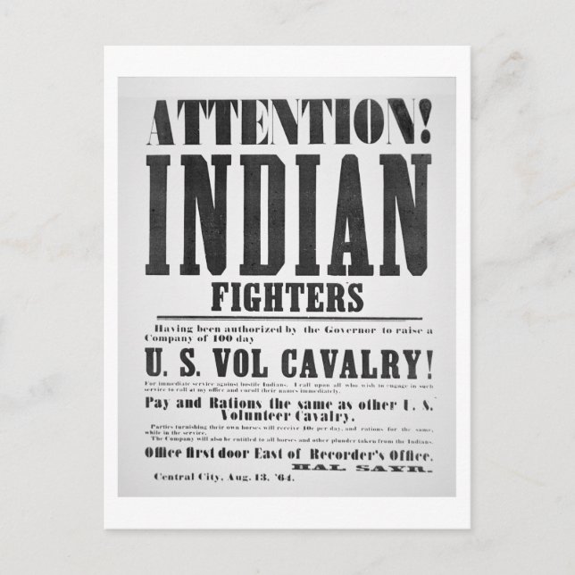 Recruitment poster for the U.S. Volunteer Cavalry, Postcard (Front)