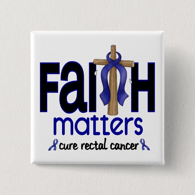Rectal Cancer Faith Matters Cross 1 15 Cm Square Badge (Front)