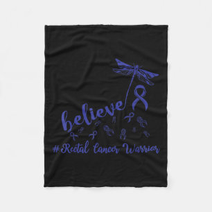 Rectal Cancer Warrior Dragonfly Believe Hope Fleece Blanket