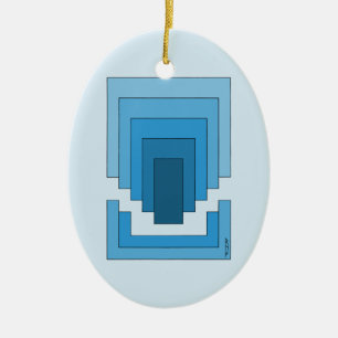 Rectangle Abstract in Blue Ceramic Tree Decoration
