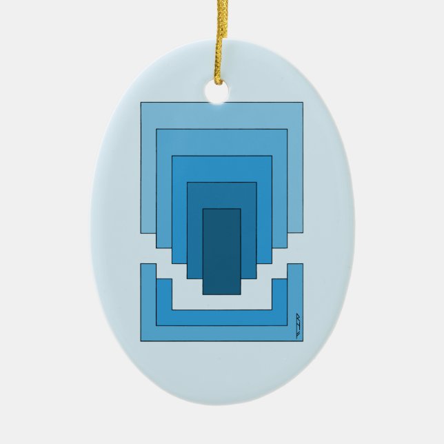 Rectangle Abstract in Blue  Ceramic Tree Decoration (Front)