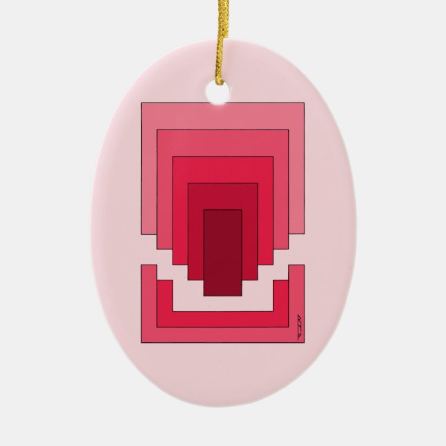 Rectangle Abstract in Red Ceramic Tree Decoration (Front)