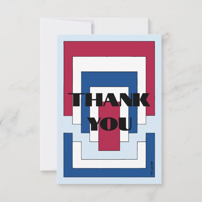 Rectangle Abstract in Red, White, and Blue Thank You Card (Front)