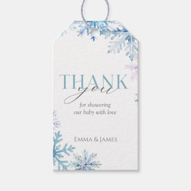 Rectangle Blue Snowflake Christmas Gift Tag (Front)