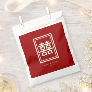 Rectangle Double Happiness Classic Chinese Wedding Favour Bags