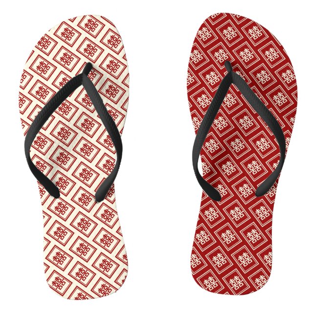 Rectangle Double Happiness Classic Chinese Wedding Flip Flops (Footbed)
