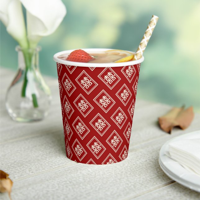 Rectangle Double Happiness Classic Chinese Wedding Paper Cups (Insitu)