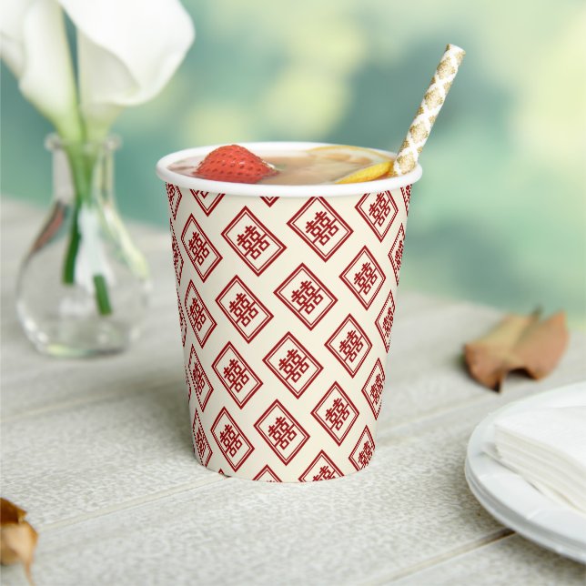 Rectangle Double Happiness Classic Chinese Wedding Paper Cups (Insitu)
