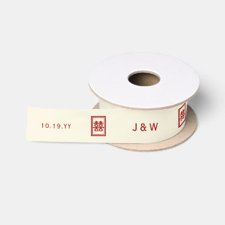Rectangle Double Happiness Classic Chinese Wedding Satin Ribbon