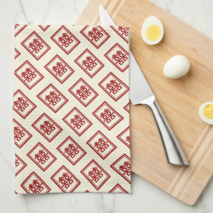 Rectangle Double Happiness Classic Chinese Wedding Tea Towel
